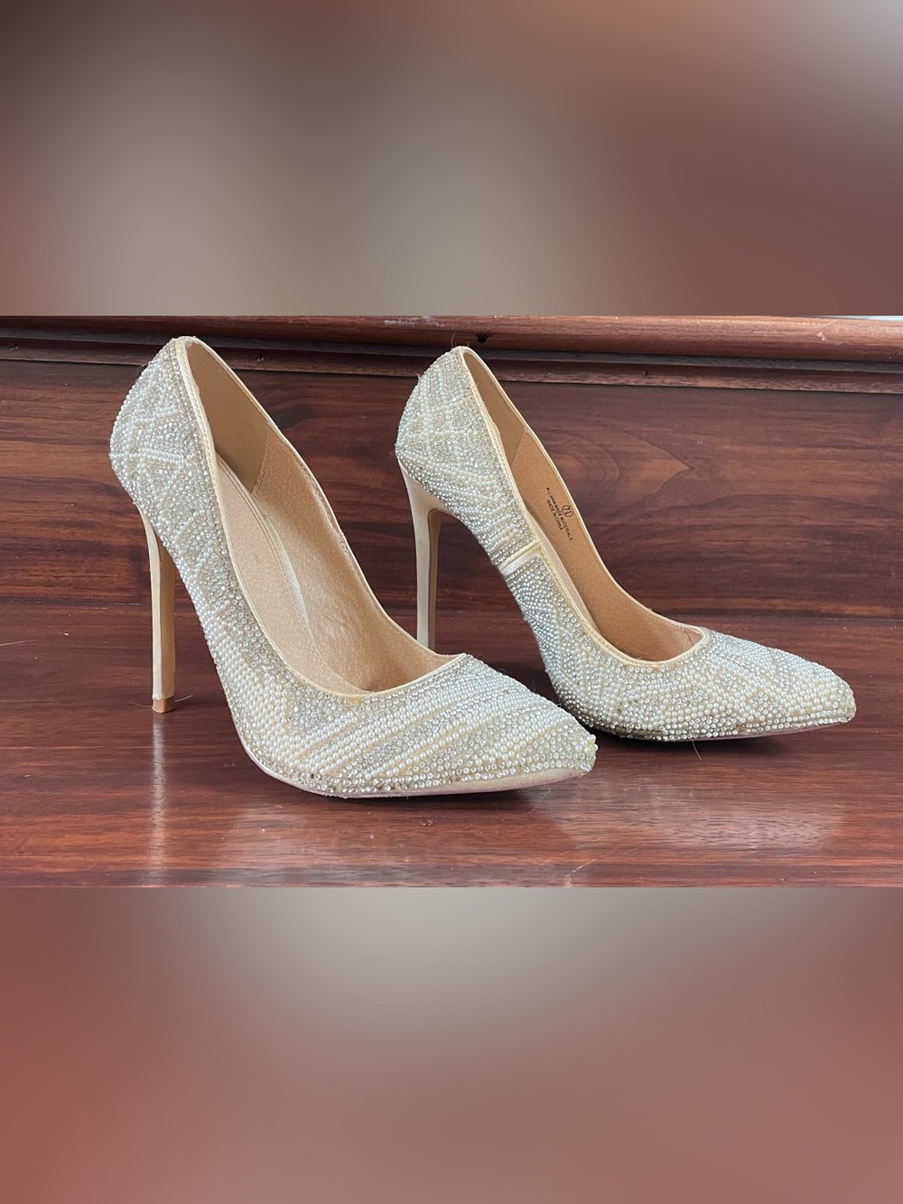 Windsor Rhinestone Embellished Ivory Pointed Toe Stiletto Pumps
